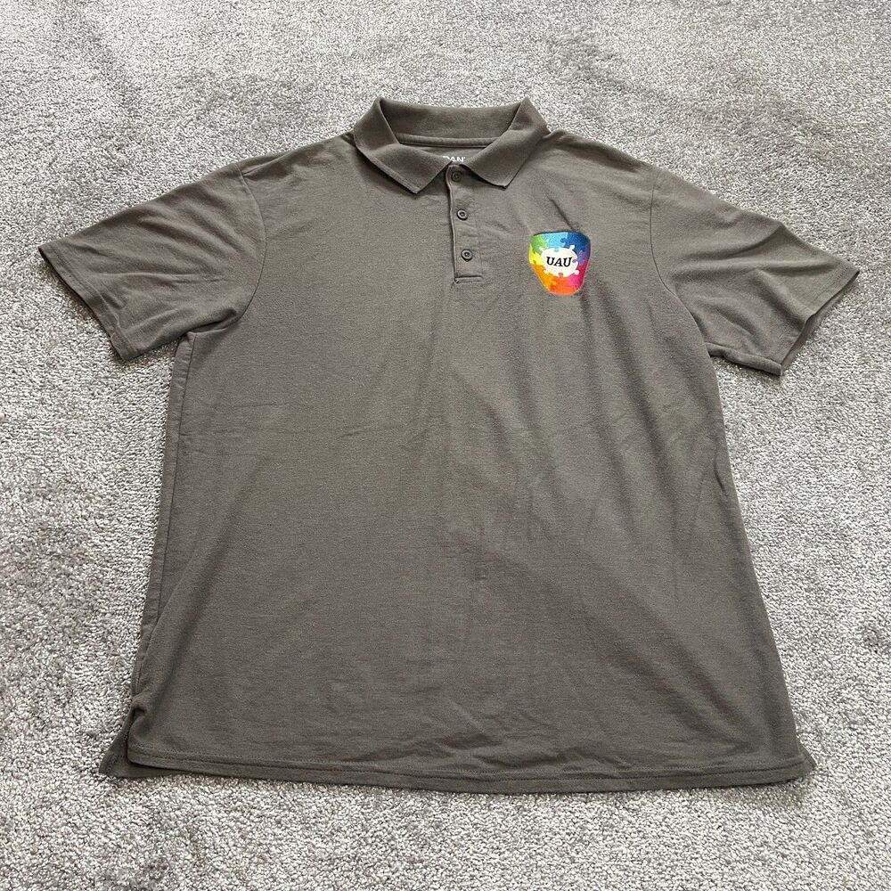 Gildan Dry Blend Shirt Adult Large Brown UAU Colorful Puzzle Piece Logo Collared